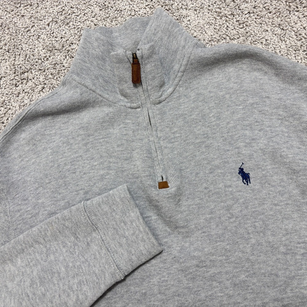 Polo Ralph Lauren 1/4 Zip Pullover Mens Large Estate Rib Mock Neck Grey Cotton